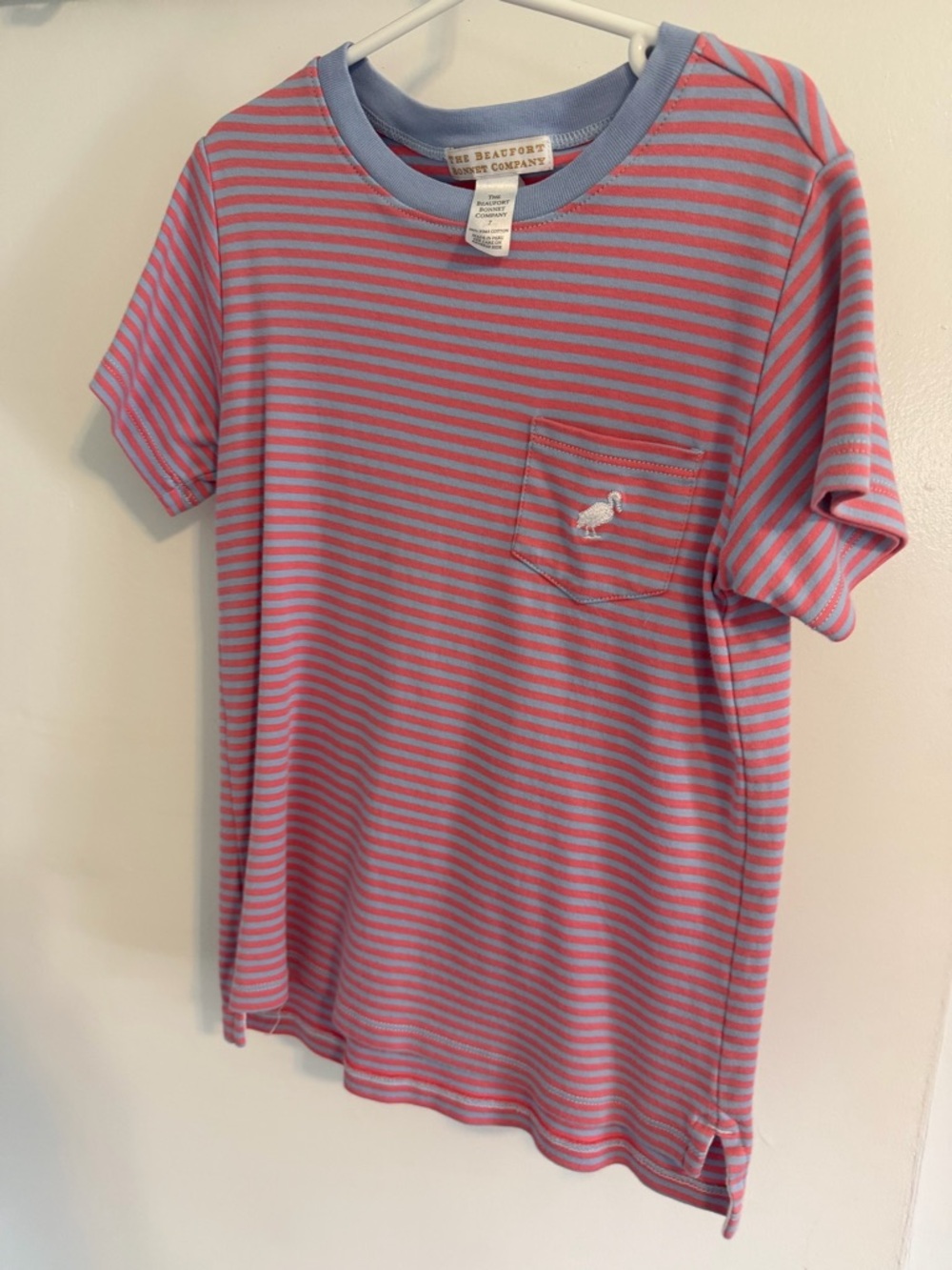 Boys The Beaufort Bonnet Company Pink and Light Blue Striped Pocket Tee